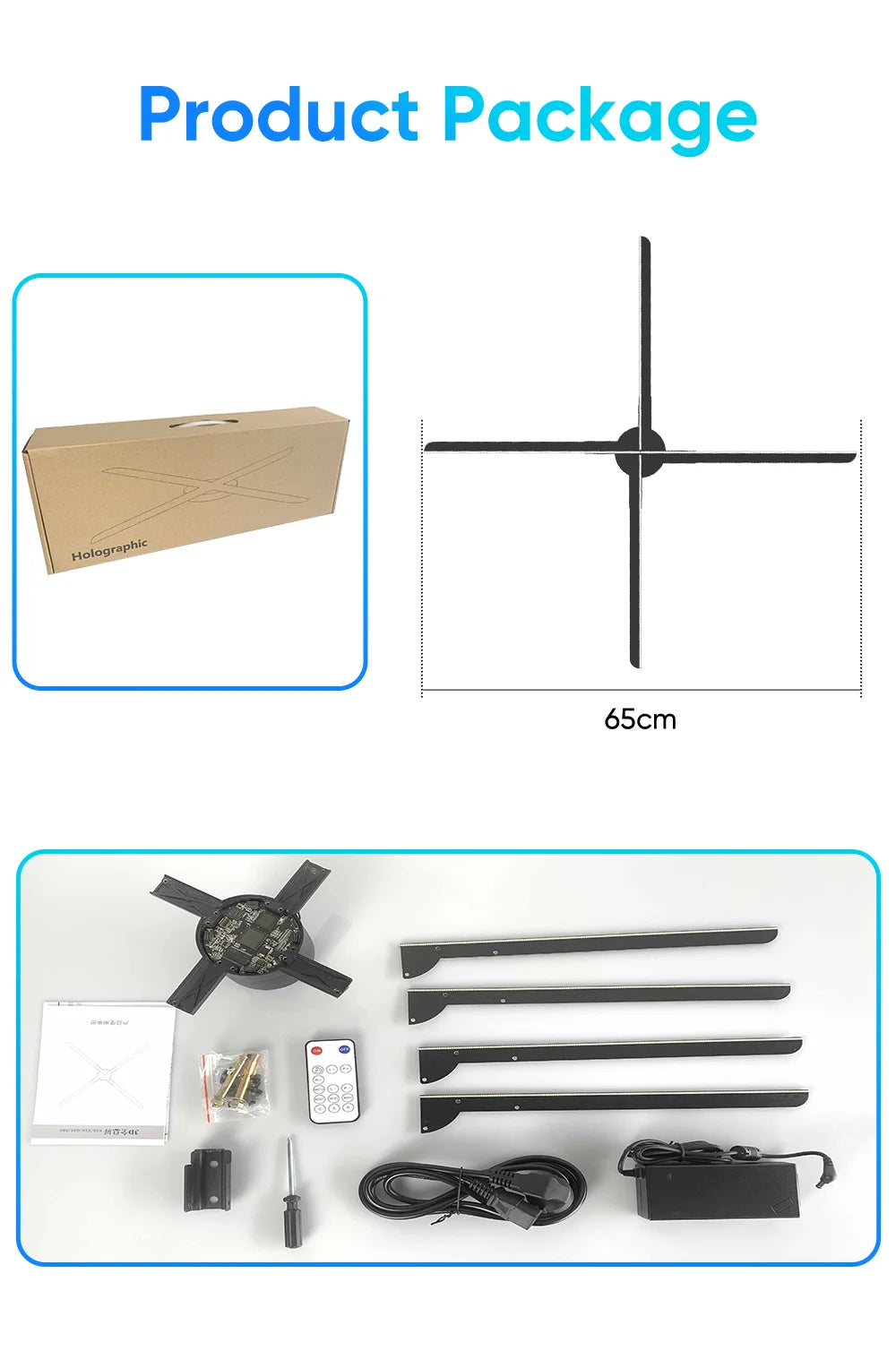 COEUS 65CM 4 Blades Advertising Display Technology Holographic LED Fan Billboard 3D Hologram Pictures Video Technology Projector