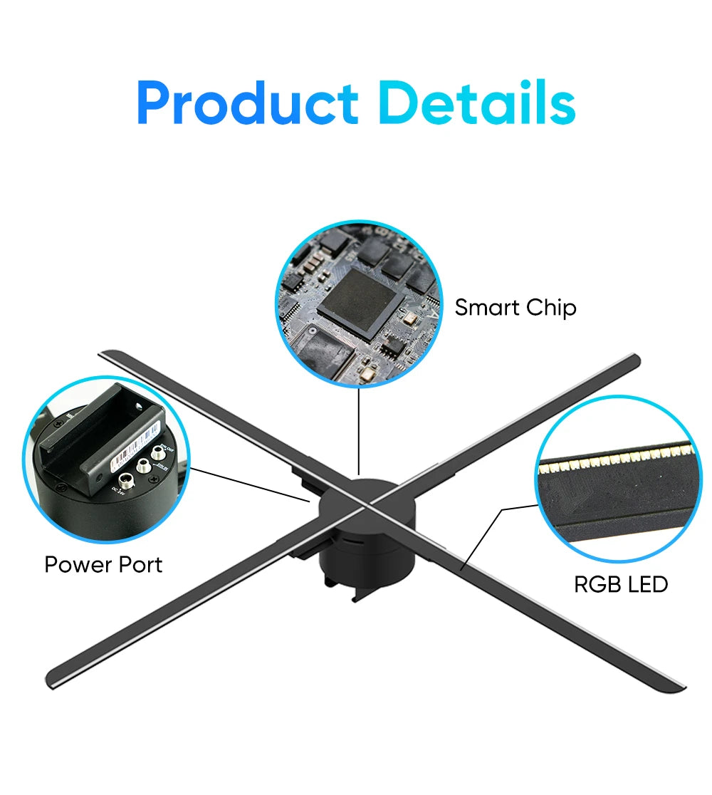 COEUS 65CM 4 Blades Advertising Display Technology Holographic LED Fan Billboard 3D Hologram Pictures Video Technology Projector