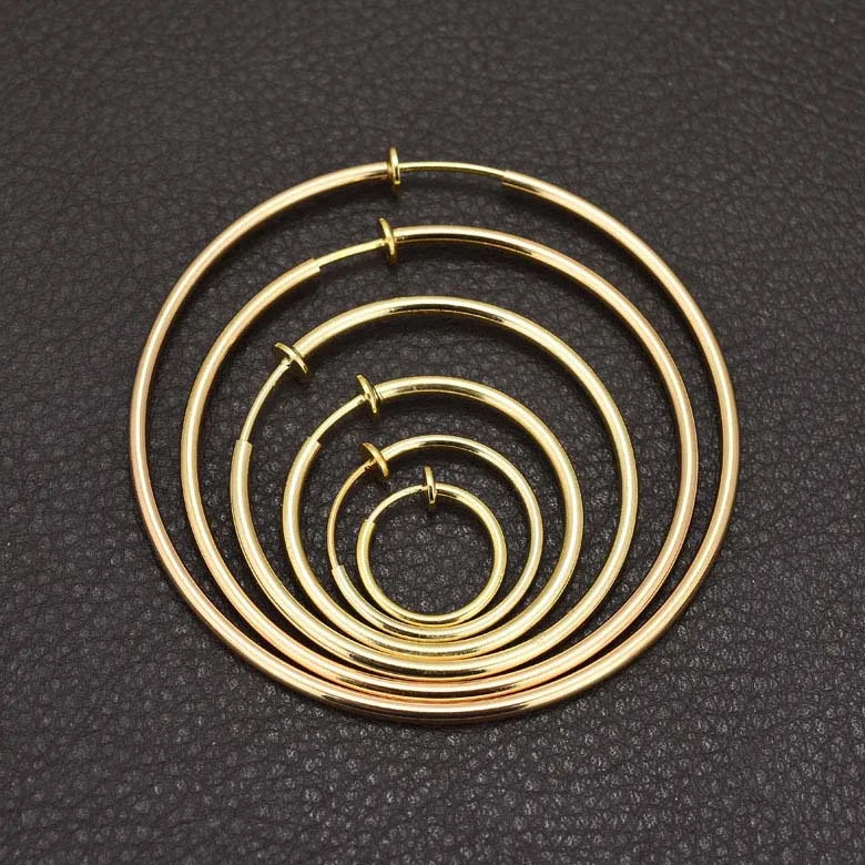1 pair Women Rounded Big Earrings Spring Clip On Nose Ring Hoop Lip Ring Helix Ring Hoop Fake Ear Ring Accessories