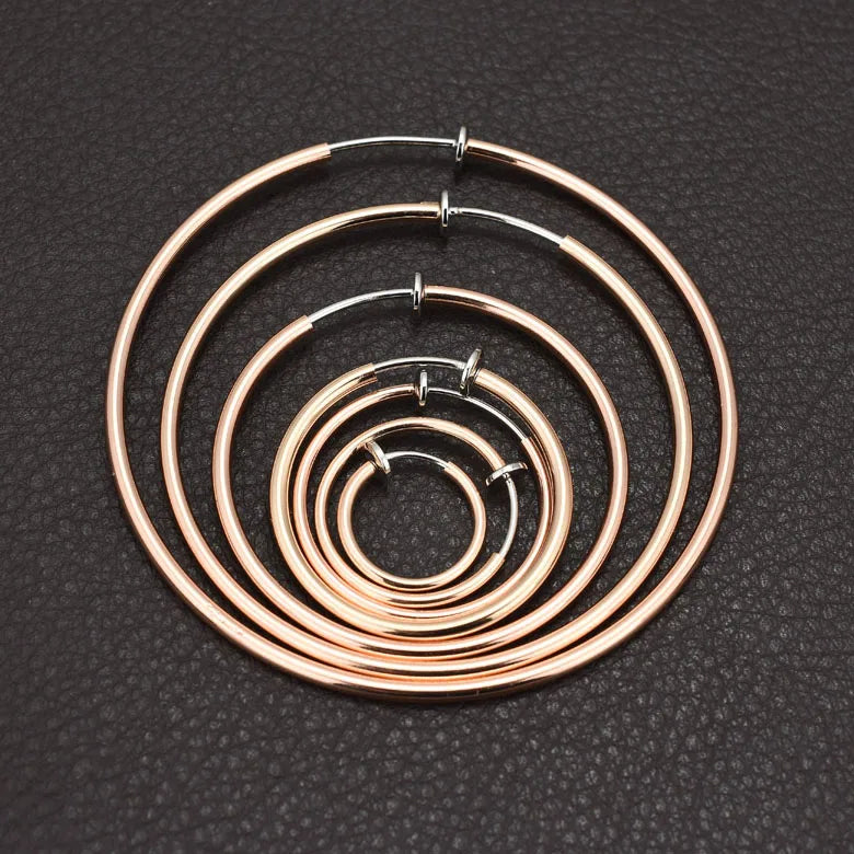 1 pair Women Rounded Big Earrings Spring Clip On Nose Ring Hoop Lip Ring Helix Ring Hoop Fake Ear Ring Accessories