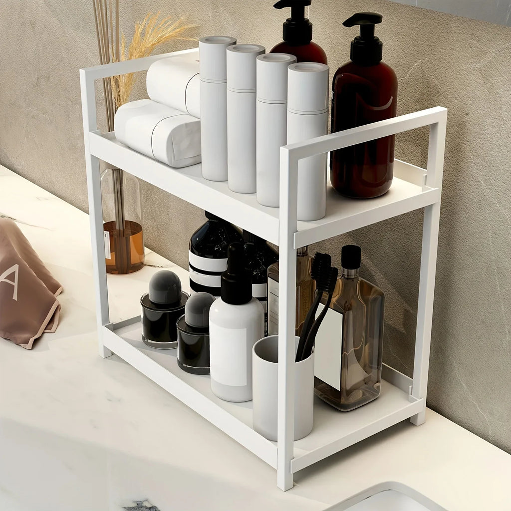 Bathroom Rack,Integrated Dressing Table,Double-layer Skin Care Stand,Cosmetics Organization Rack, Office and HomeCountertop