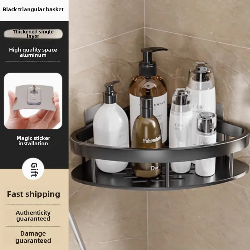 Bathroom Shelf Kitchen Storage Organizer Aluminum Alloy Shampoo Rack Shower Shelf Bathroom Accessories No Drill Toilet Bath Shel