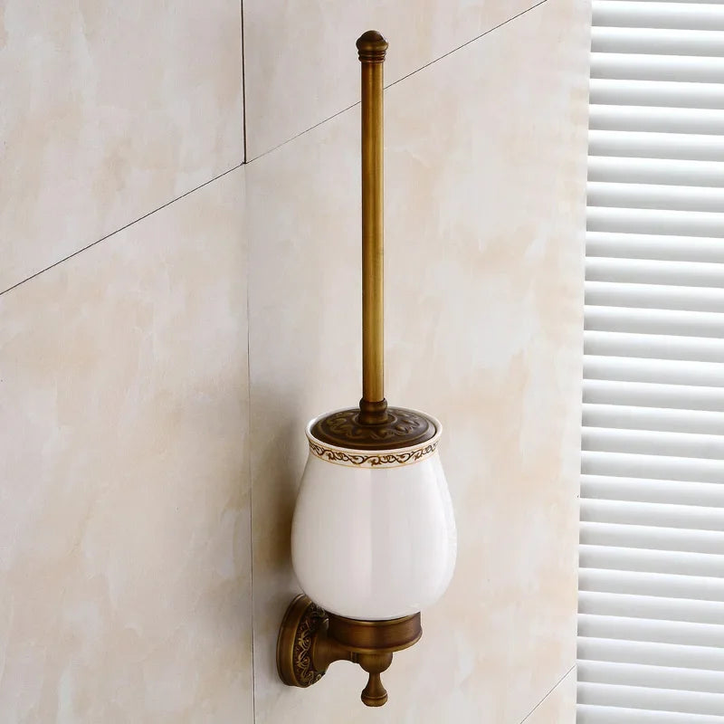 Bathroom Toilet Brush Holder, Antique Brass Color, Solid Brass Material, Wall Mounted, Traditional European Type for Hotel