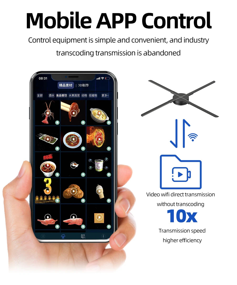 COEUS 65CM 4 Blades Advertising Display Technology Holographic LED Fan Billboard 3D Hologram Pictures Video Technology Projector