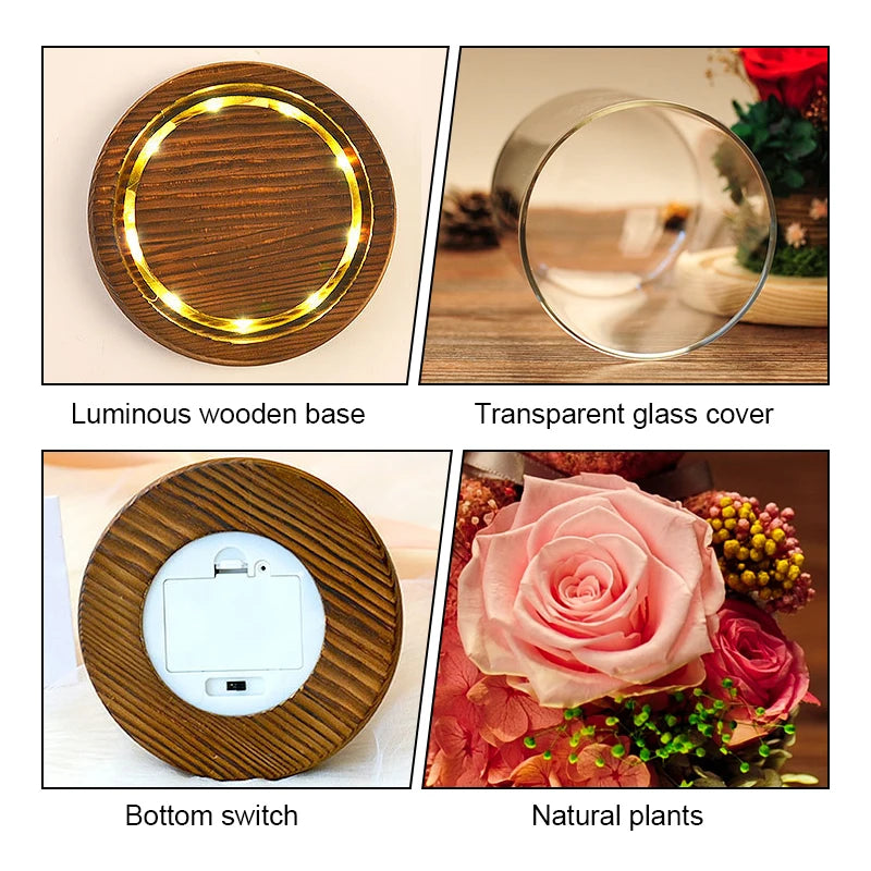 Valentine's Day Gift for Girlfriend Eternal Preserved Rose Flower Gift Box Teddy Bear Eternal Flower with Lights Gift for Women