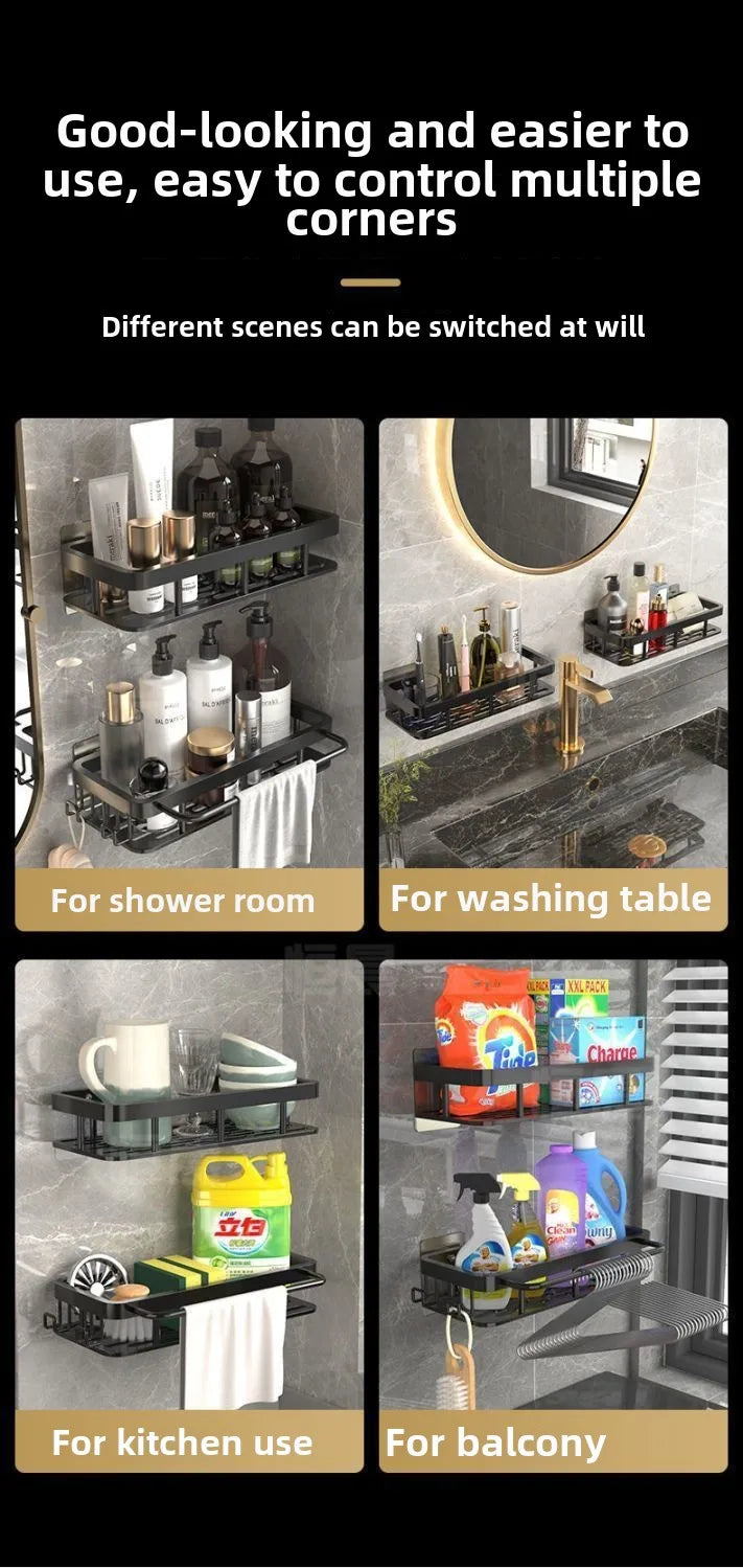 Bathroom Shelf Kitchen Storage Organizer Aluminum Alloy Shampoo Rack Shower Shelf Bathroom Accessories No Drill Toilet Bath Shel