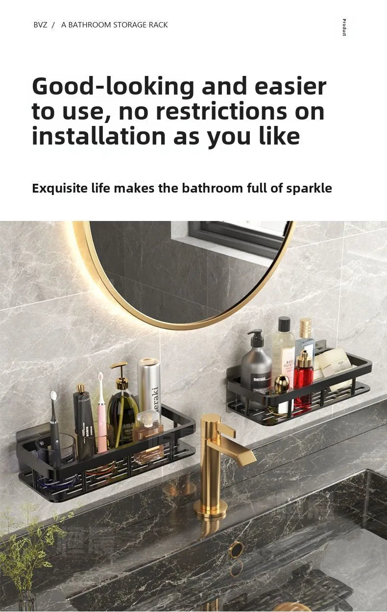 Bathroom Shelf Kitchen Storage Organizer Aluminum Alloy Shampoo Rack Shower Shelf Bathroom Accessories No Drill Toilet Bath Shel