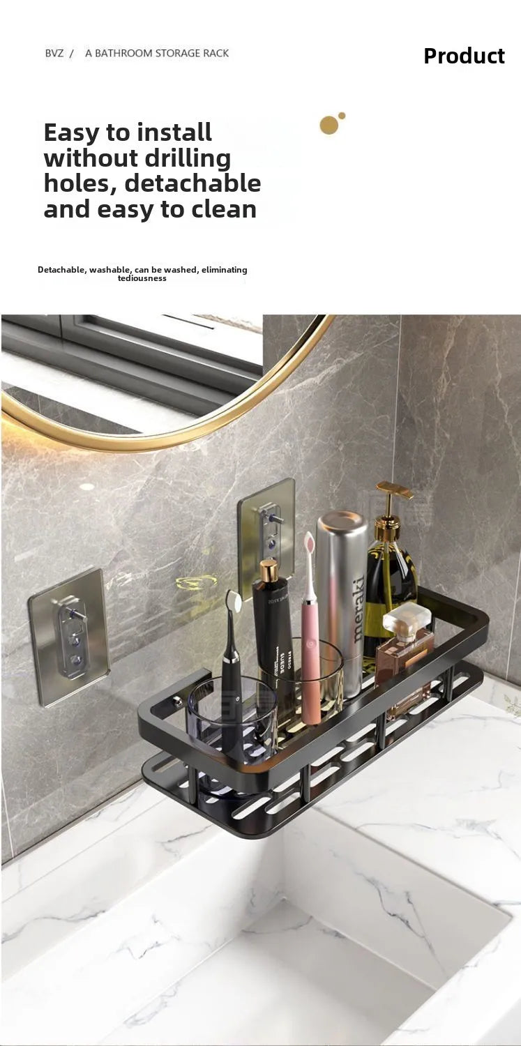 Bathroom Shelf Kitchen Storage Organizer Aluminum Alloy Shampoo Rack Shower Shelf Bathroom Accessories No Drill Toilet Bath Shel