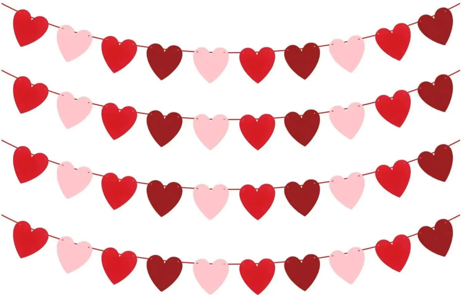 Valentine Hanging Banner Garland Bunting Red Love Heart Paper Banner Door Hanging Ornament Wedding Birthday Party Decoration