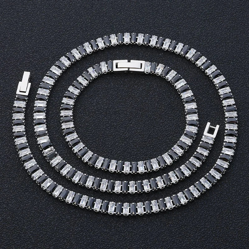 Tennis Necklaces Set for Women Girls,Hip Hop Black White Square Zircon Collars, Chic Jewelry Set Gifts to Mom Wife GF