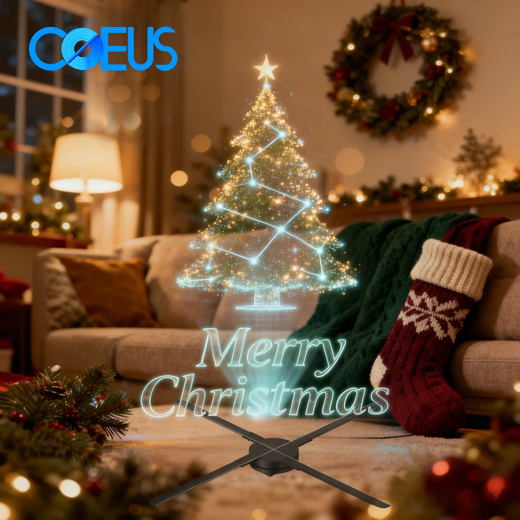 COEUS 65CM 4 Blades Advertising Display Technology Holographic LED Fan Billboard 3D Hologram Pictures Video Technology Projector