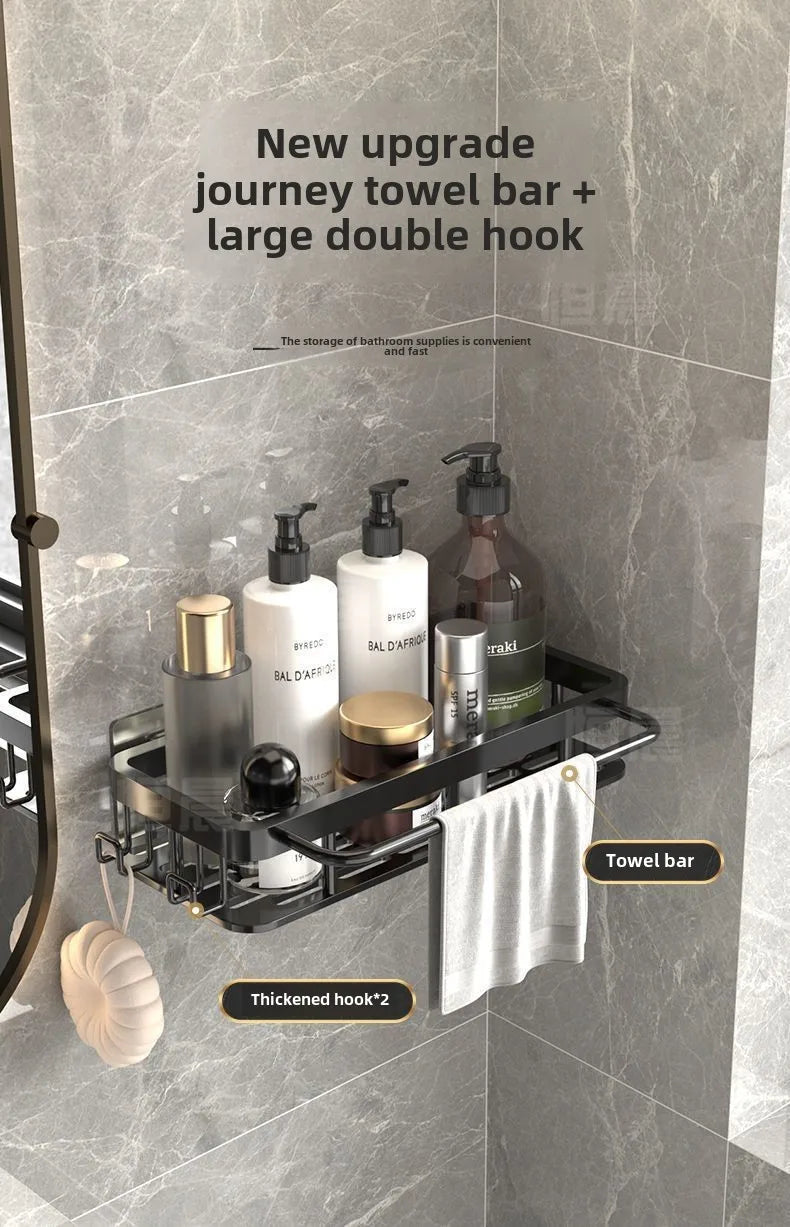 Bathroom Shelf Kitchen Storage Organizer Aluminum Alloy Shampoo Rack Shower Shelf Bathroom Accessories No Drill Toilet Bath Shel