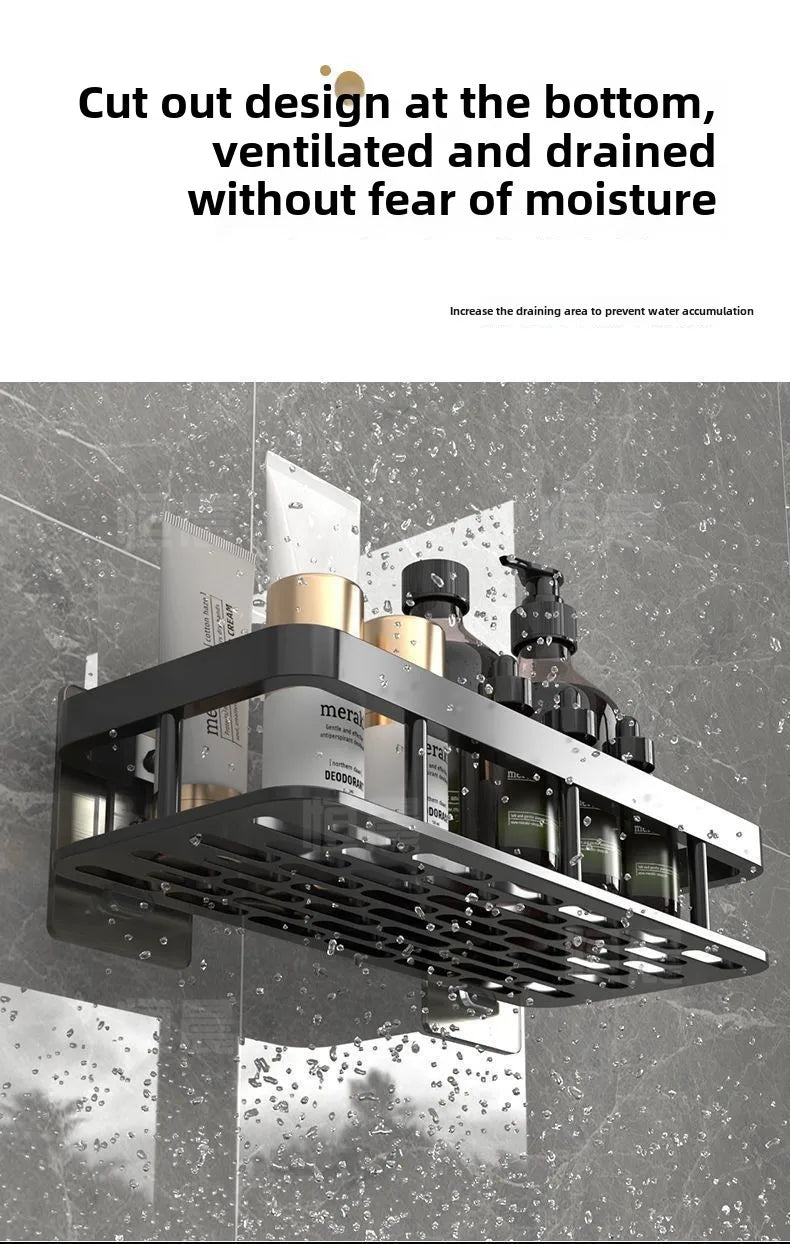 Bathroom Shelf Kitchen Storage Organizer Aluminum Alloy Shampoo Rack Shower Shelf Bathroom Accessories No Drill Toilet Bath Shel