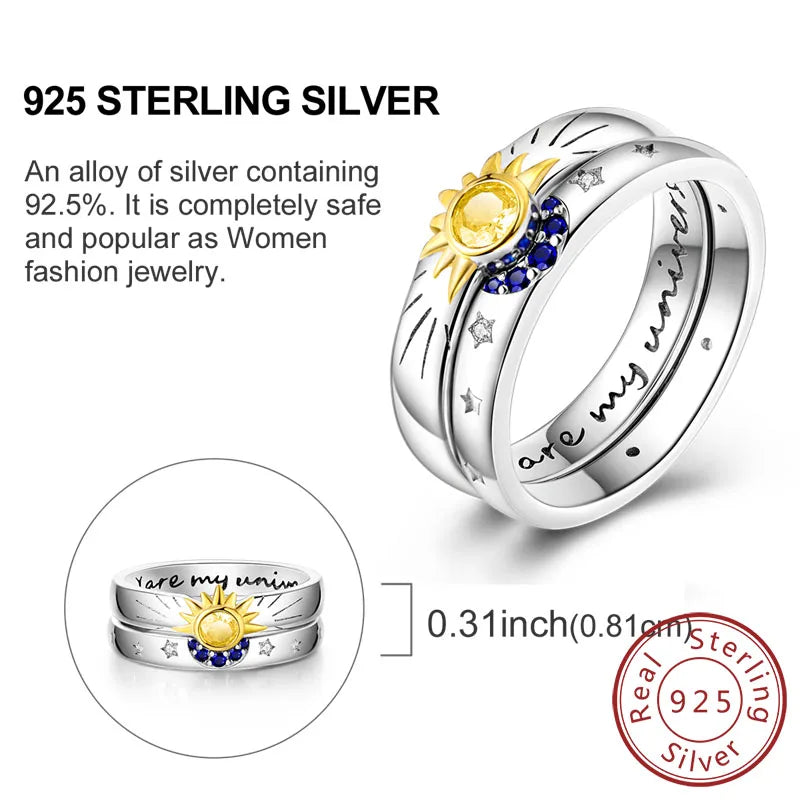 Rings Original 925 Sterling Silver Rings Bow Heart Sun Moon Star Zircon Rings For Women Jewelry Birthday Anniversary Gifts