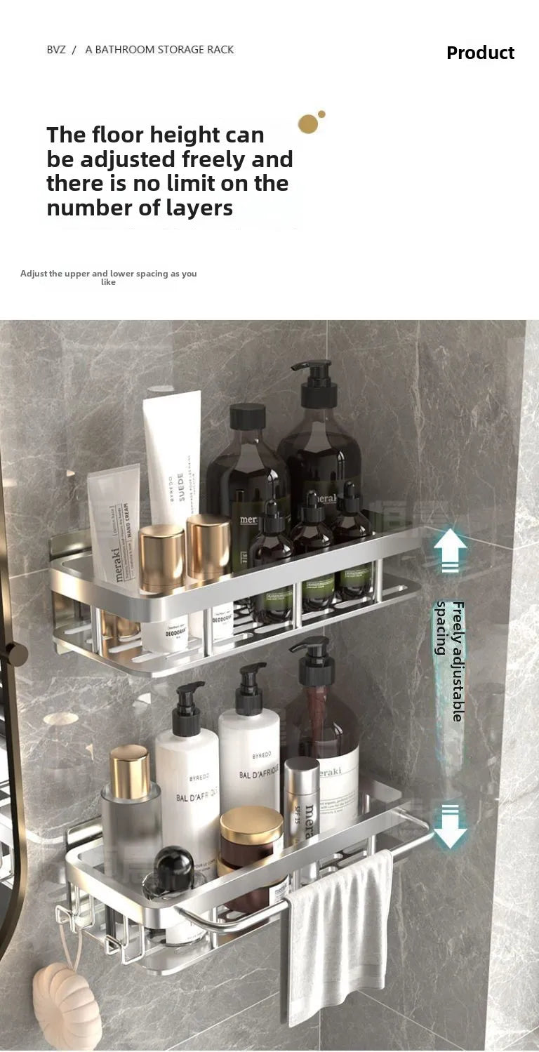 Bathroom Shelf Kitchen Storage Organizer Aluminum Alloy Shampoo Rack Shower Shelf Bathroom Accessories No Drill Toilet Bath Shel