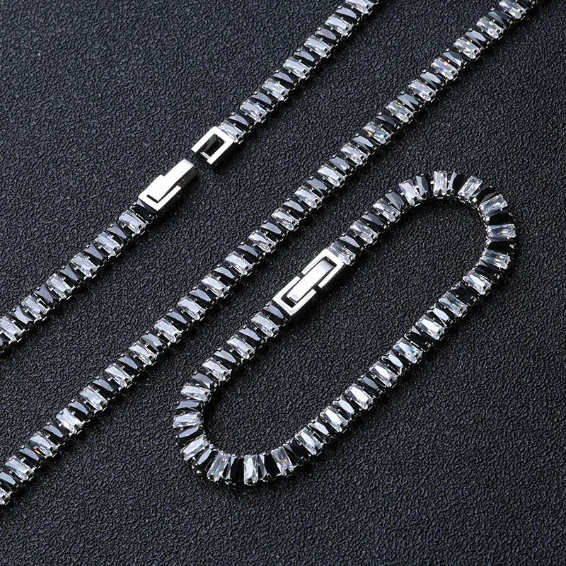 Tennis Necklaces Set for Women Girls,Hip Hop Black White Square Zircon Collars, Chic Jewelry Set Gifts to Mom Wife GF