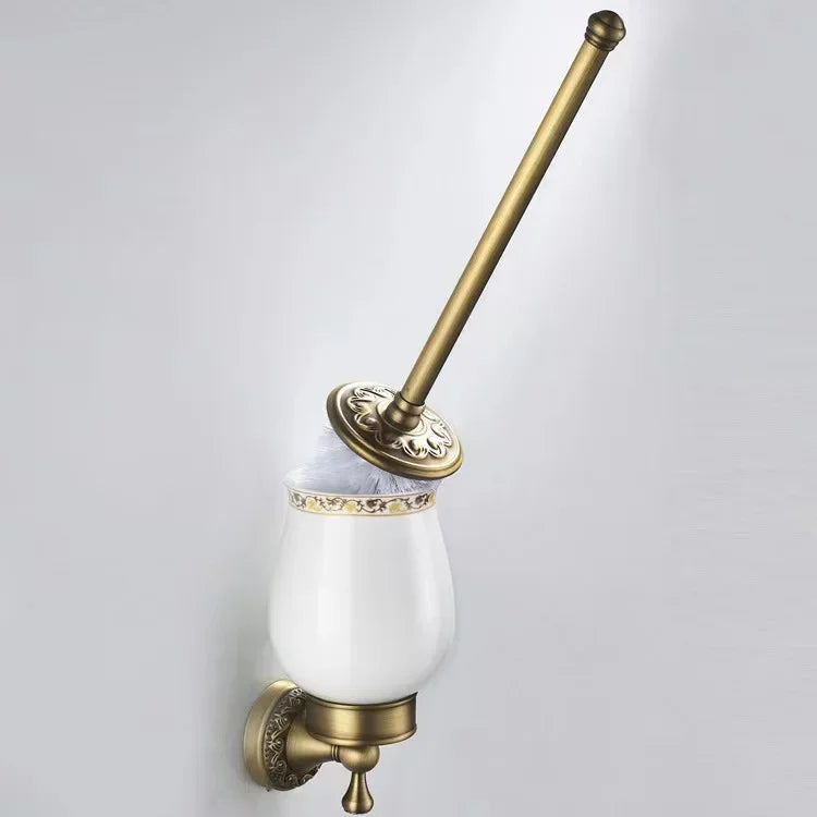 Bathroom Toilet Brush Holder, Antique Brass Color, Solid Brass Material, Wall Mounted, Traditional European Type for Hotel