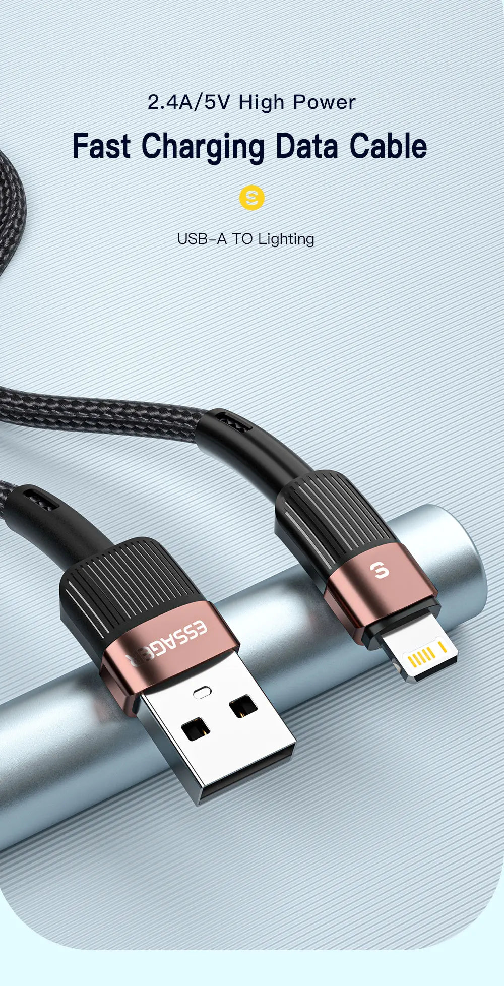 Essager Fast Charging For iPhone Usb Cable 11 12 13 Pro Max Mini Xs Xr X SE 8 7 6 Plus 6s 5 5s 2.4A Wire For iPhone Charger Cord