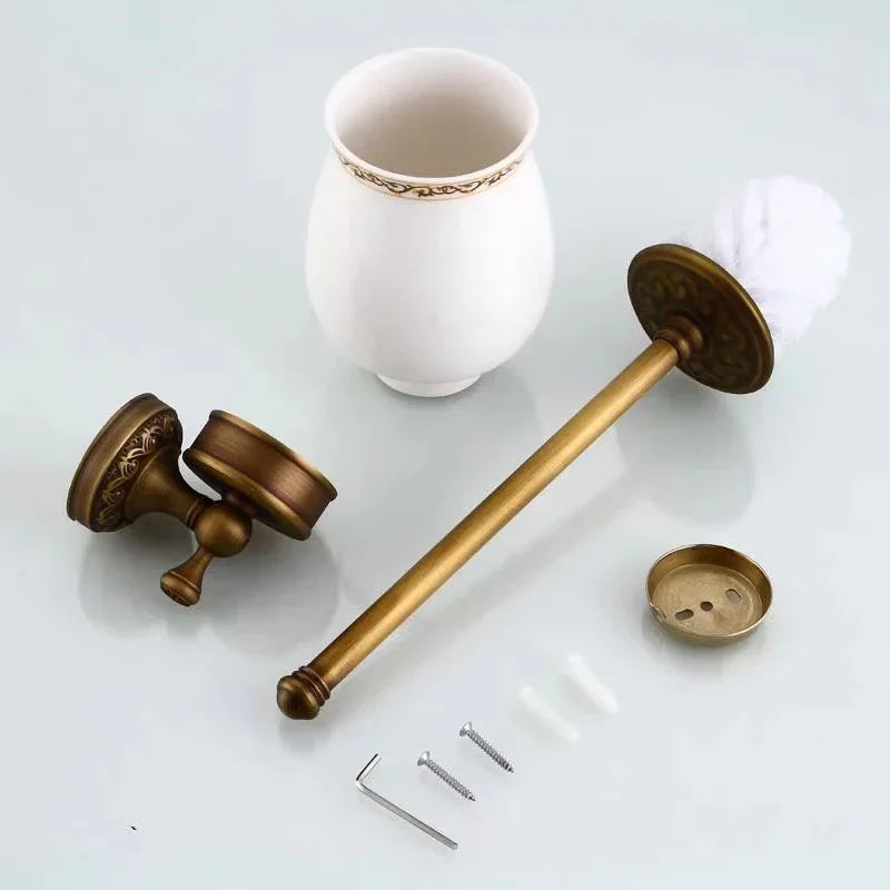 Bathroom Toilet Brush Holder, Antique Brass Color, Solid Brass Material, Wall Mounted, Traditional European Type for Hotel