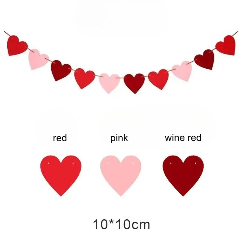 Valentine Hanging Banner Garland Bunting Red Love Heart Paper Banner Door Hanging Ornament Wedding Birthday Party Decoration