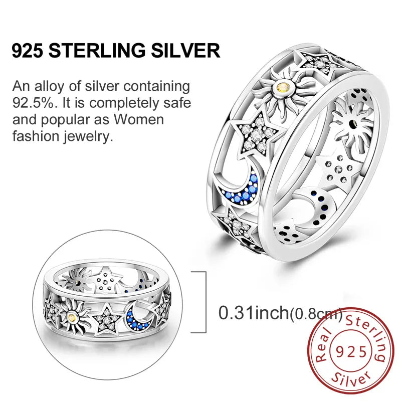 Rings Original 925 Sterling Silver Rings Bow Heart Sun Moon Star Zircon Rings For Women Jewelry Birthday Anniversary Gifts