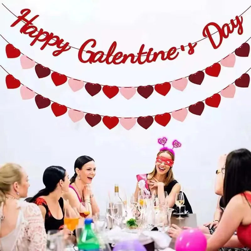 Valentine Hanging Banner Garland Bunting Red Love Heart Paper Banner Door Hanging Ornament Wedding Birthday Party Decoration